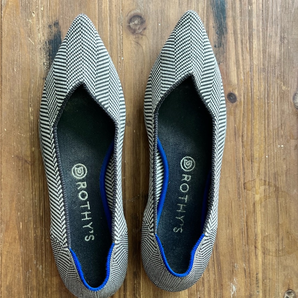 Rothy’s The Point Ballet Flat Black White Herringbone GUC Size 9.5